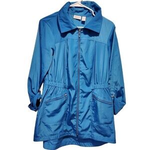 EUC ZENERGY Woman’s CHICO’S Lightweight Blue Jacket Utility Gorpcore Size 1